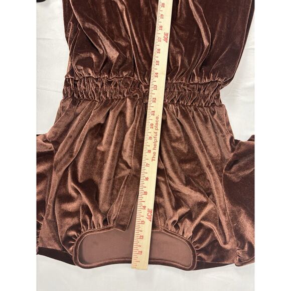 Women’s Velvet Tiered Short Sleeve Elastic Waist Maxi Dress Coffee Brown S - Picture 7 of 9
